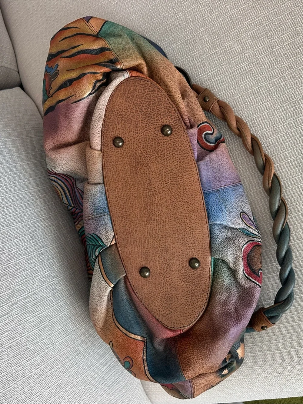 Anuschka Bags | Hand-Painted Peacock Braided-Handle Women's Shoulder Bag